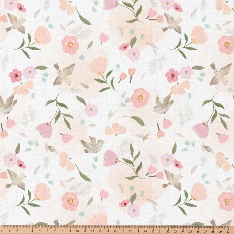 Printed Cotton PRETTY2 White / Pink